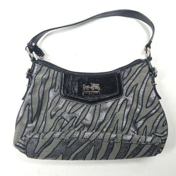 Coach Metallic Zebra Stripe Handbag Black Vintage Y2K F1093-44407 6"x10" - Picture 1 of 11